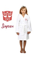 Red Robo Cartoon Design & Custom Name Embroidery on Kids Hooded Bathrobe